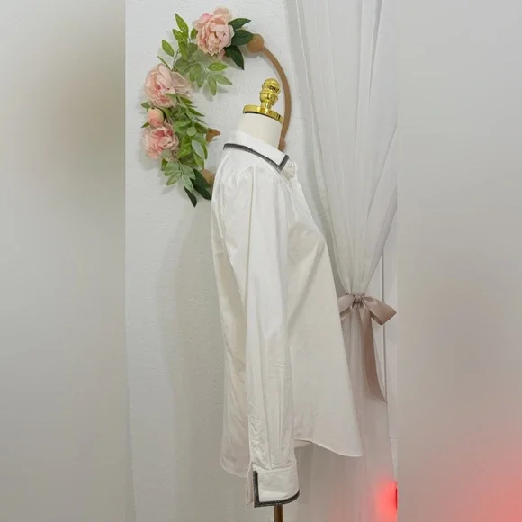 VINTAGE Ralph Lauren $790 White Button Down Shirt Chain Mail Embellish -10 NEW - Picture 4 of 14